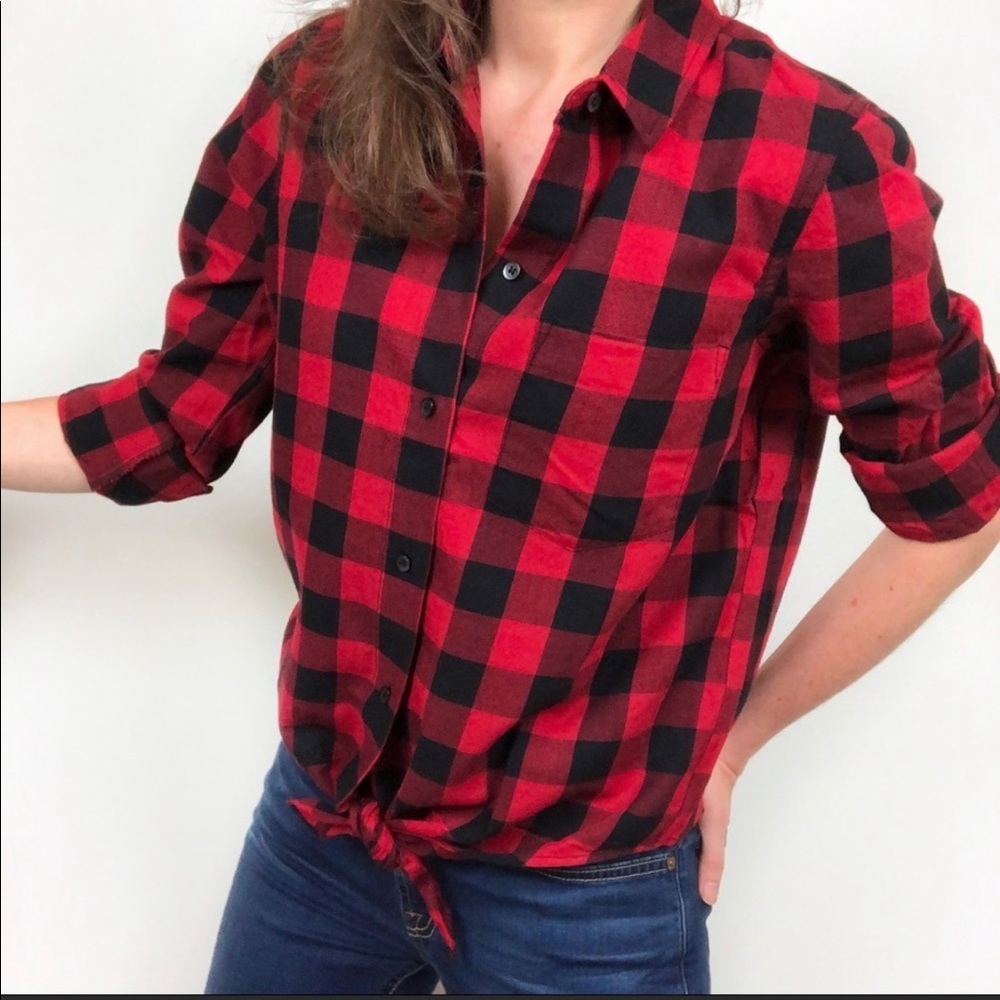 Madewell Buffalo Plaid front knot flannel shirt